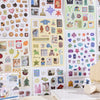 A collection of retro aesthetic stickers and craft supplies organized in a grid layout.