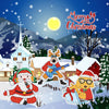 A festive Christmas scene featuring Santa, reindeer, and a snowy night landscape.