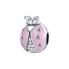 A heart-shaped charm bead made of 925 sterling silver with pink zircon accents.