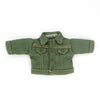 A dark olive green denim jacket for 1/12 scale dolls.