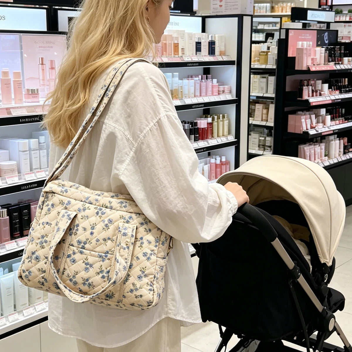 Quilted Maternity Diaper Bag with Crossbody Strap