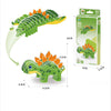A green dinosaur and orange flower paper puzzle model set for kids.
