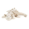 A white rainbow dragon plush pillow with soft features and wings.
