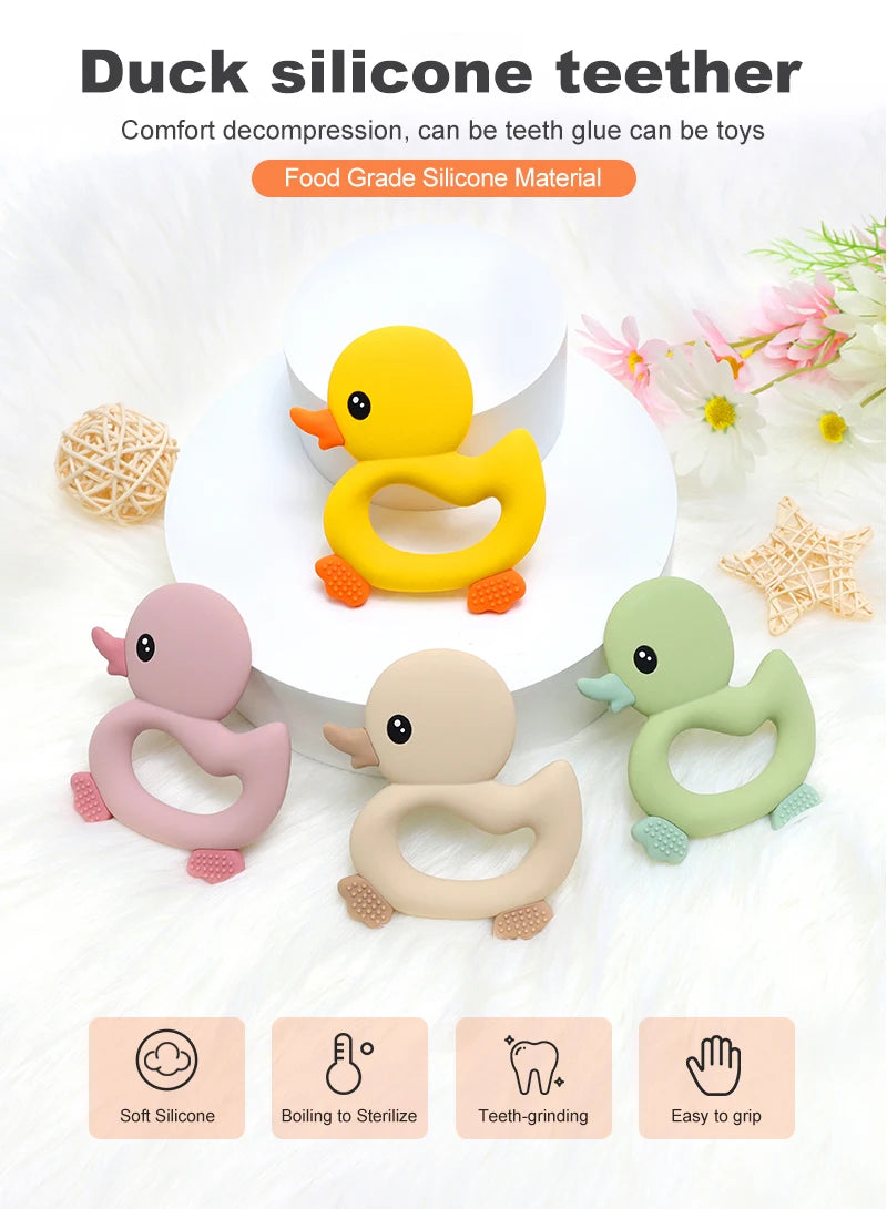 Adorable Duck Silicone Baby Teether with Clip