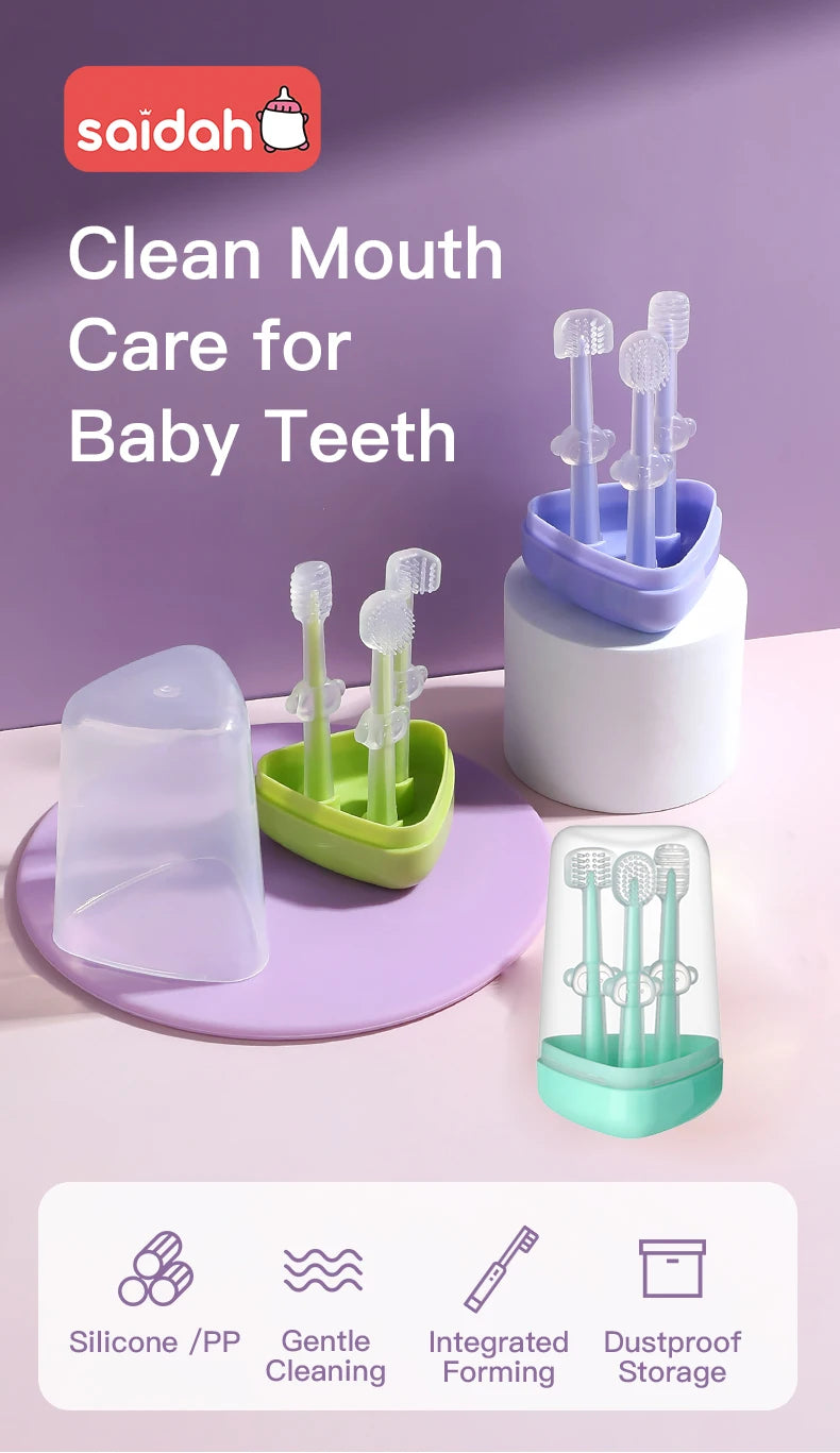 Baby Silicone Toothbrush Set with Tongue Cleaner and Storage Box