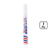 A single tube of permanent paint markers with a white body and red, blue, and white stripes.