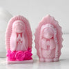 Pink silicone mold of a praying angel girl with a halo and pink roses for crafts