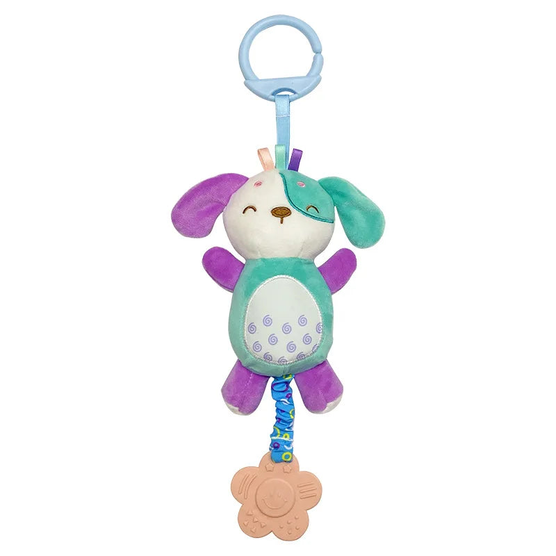 Soft Hanging Baby Rattle with Sensory Cartoon Plush Toy for Stroller and Crib