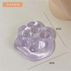 A translucent purple squishy toy shaped like a cat paw, filled with glitter and featuring multiple soft jelly bubbles.