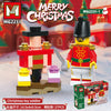 A set of Merry Christmas toy soldiers featuring red and gold uniforms and winter scenery.