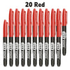 A pack of twenty red permanent fine-tip markers standing upright in a row.
