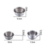 A set of stainless steel cookware including a small bowl and a larger pot, shown with dimensions.