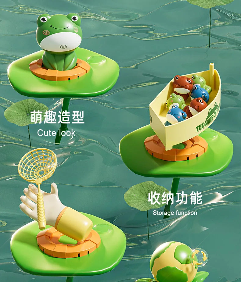 Musical Frog Catching Game with Turntable and Nets
