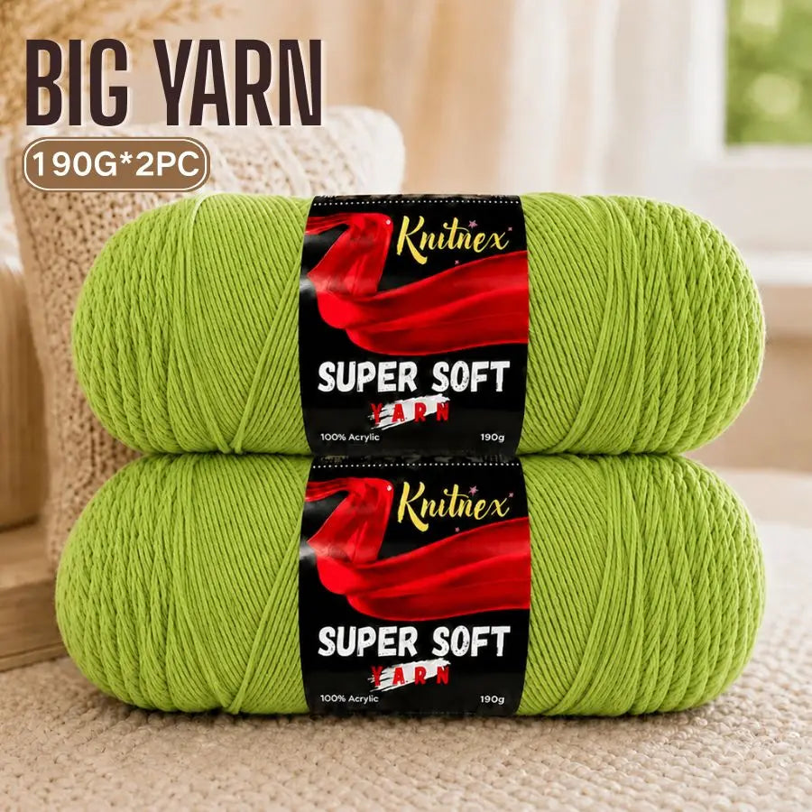 Two balls of bright lime green Knitnex Super Soft Yarn for knitting and crochet