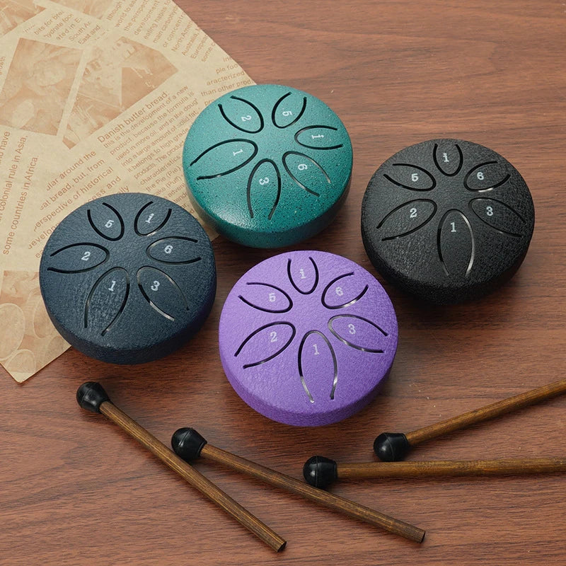 Mini Steel Tongue Drum with Mallet – 6 Notes, Portable Hand Pan for Meditation & Yoga