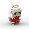 Anime-inspired collectible building block figure set featuring a character with white hair and a red outfit.