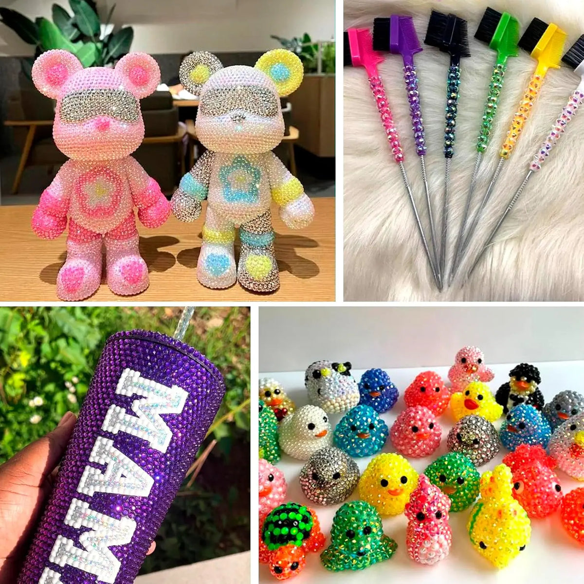 A collection of 40 flat back rhinestone gems and tools for nail art and DIY crafts in various colors