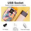 USB socket product shown with accessories for car, mobile phone, and power bank charging.