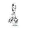 A sterling silver charm featuring a bee design with wings and a round bead.