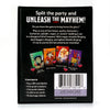 Box of Split the party and Unleash the Mayhem card game featuring four brave quirky characters and various tokens