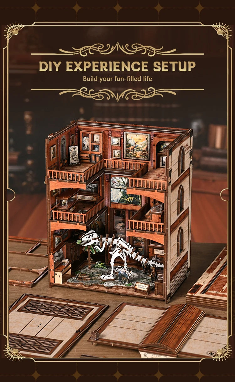 DIY Wooden Dinosaur Book Nook Kit with LED Lights
