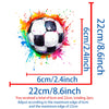 Two soccer ball splash art iron-on patches, measuring 6cm and 22cm each.