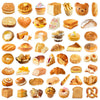 A collection of various food-themed stickers including donuts, bread, pastries, and fruit shapes.