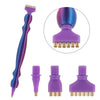 A precision diamond painting pen with replacement tips shown in various forms and colors.