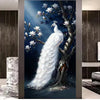 A 5D diamond painting kit featuring a white peacock and magnolia on a dark background.