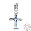 Sterling silver cross charm with a heart pendant and blue stones for DIY jewelry making