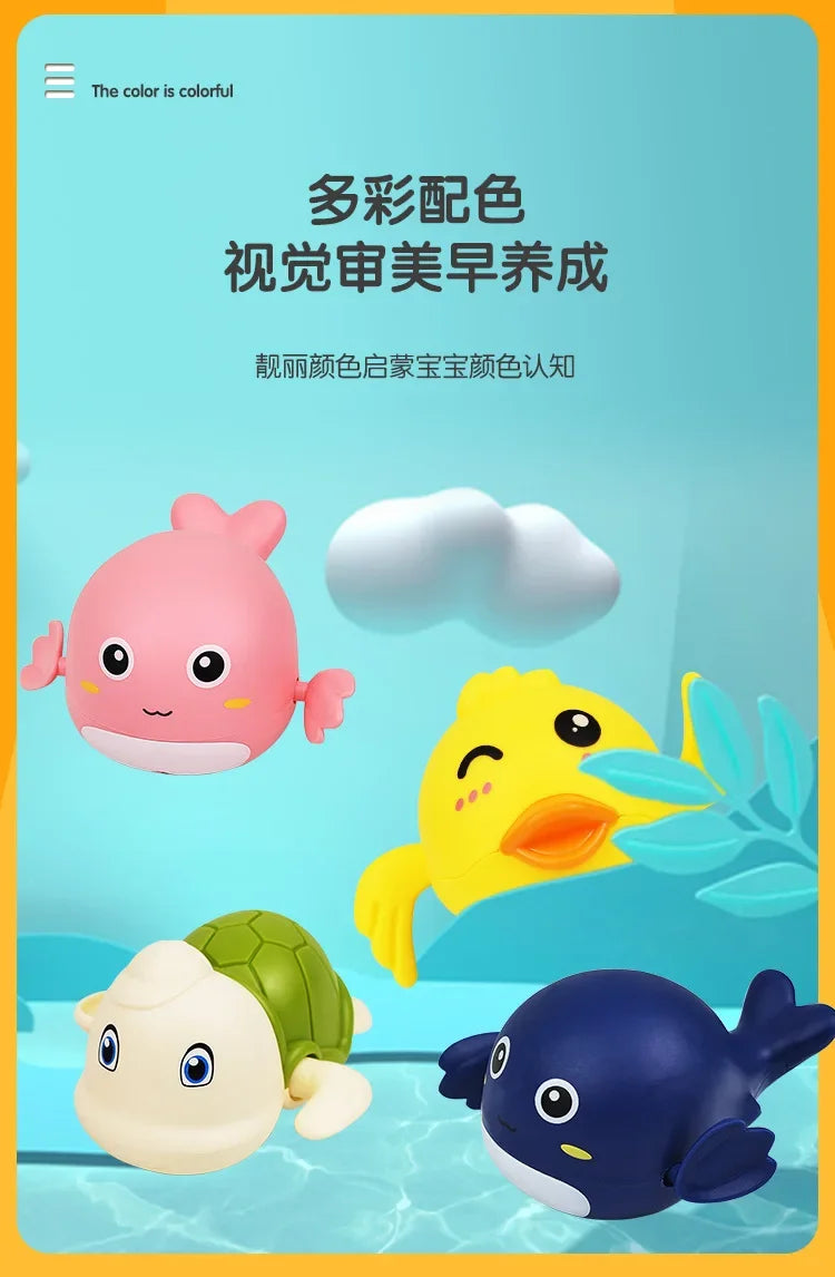 Spring-Powered Bath Toys for Kids – Cute Turtle, Duck, and Whale Water Toys