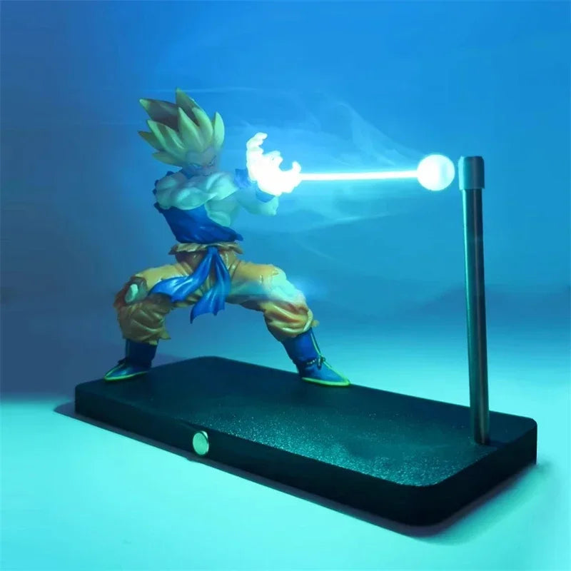 Son Goku Kamehameha LED night lamp desk decor featuring a figure of Son Goku firing a blue energy beam.