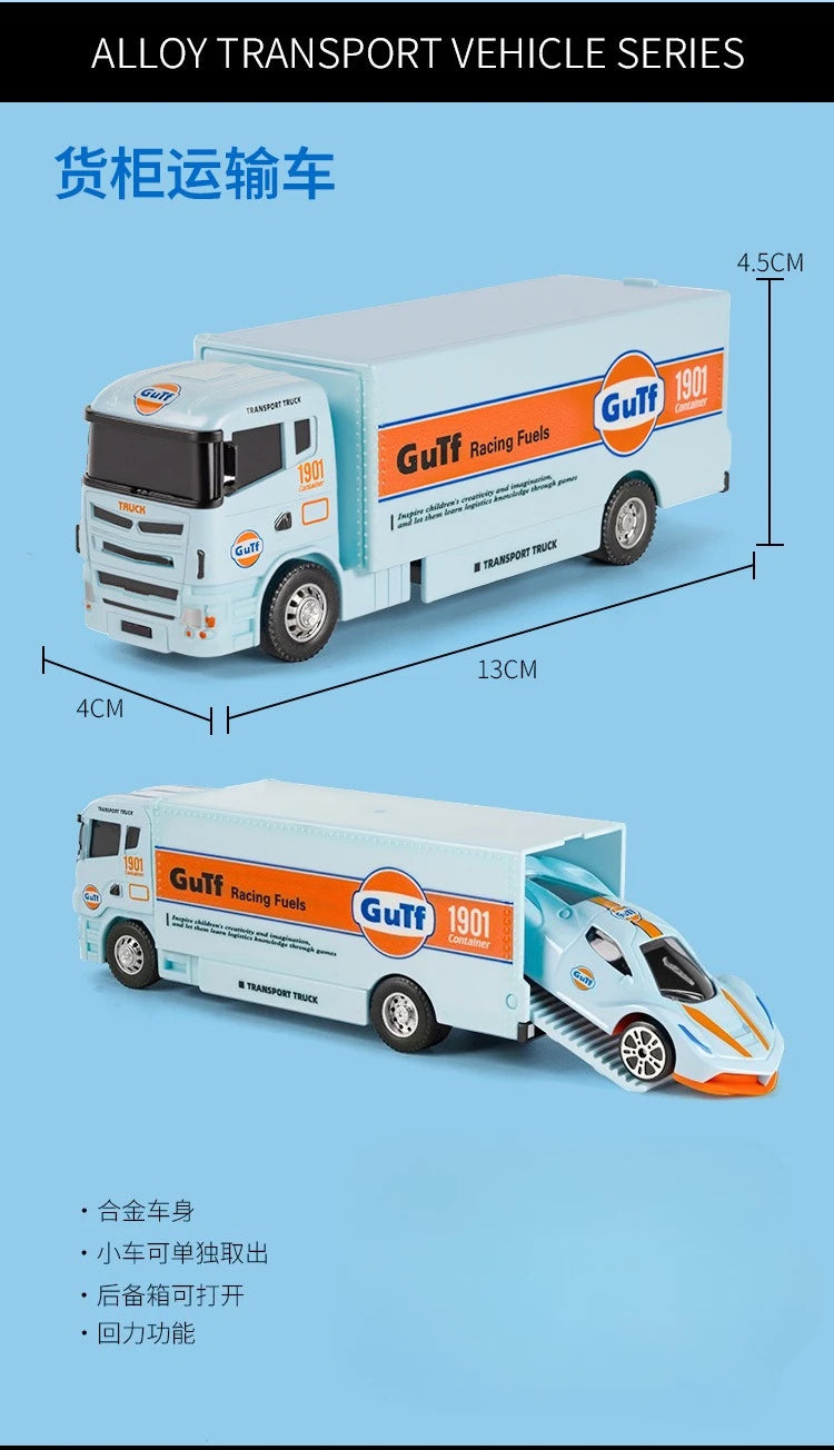 1:64 Scale Die-Cast Trailer Truck with Container - Gulf Racing Edition