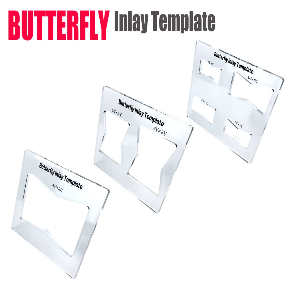 A set of clear Butterfly inlay templates and marking rulers for woodworking