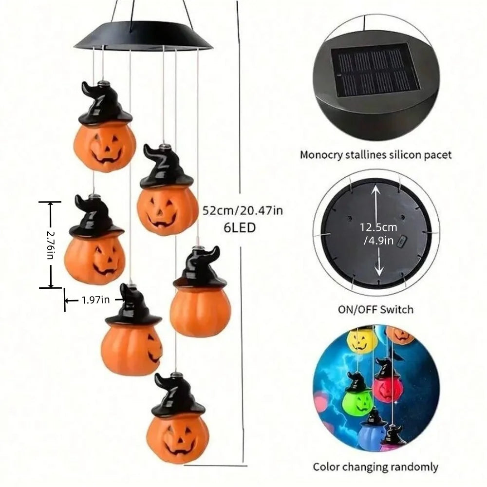 Solar-Powered Halloween Pumpkin Wind Chime Light with 6 LEDs