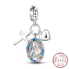 Sterling silver charm beads set featuring a cross, angel, and evil eye designs for DIY jewelry making