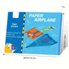 A blue and yellow craft kit featuring various paper airplane designs for children.