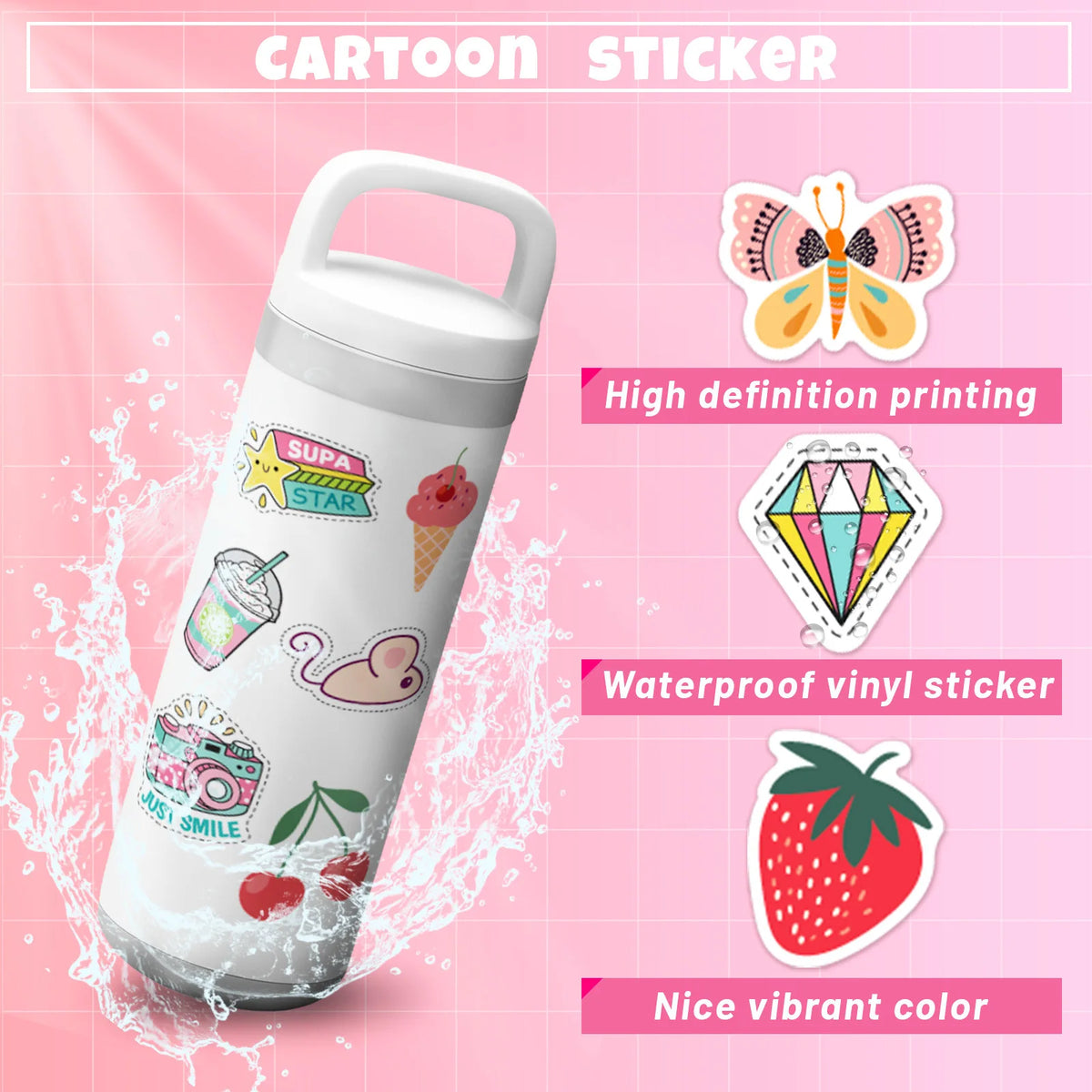 Kawaii Aesthetic Sticker Pack - 100 Unique Designs for Laptops, Water Bottles & More