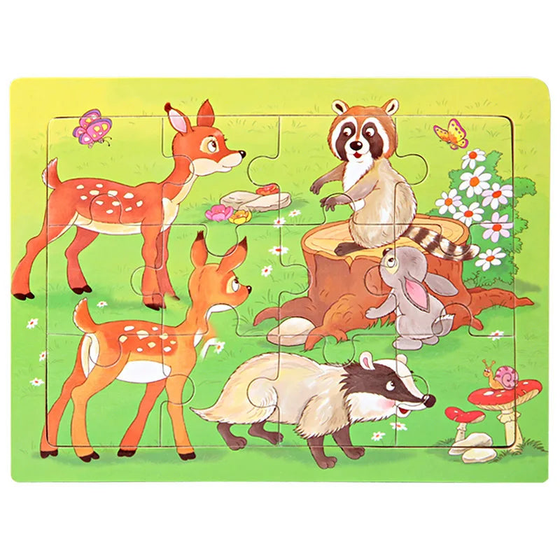 Wooden Animal Jigsaw Puzzles for Toddlers (Set of 12)