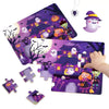 A set of jigsaw puzzles featuring Halloween-themed animal cartoons for kids