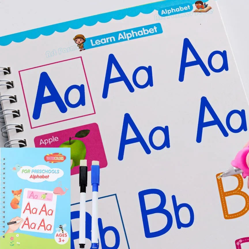 A colorful workbook for preschoolers teaching the alphabet with tracing letters Aa and Bb.