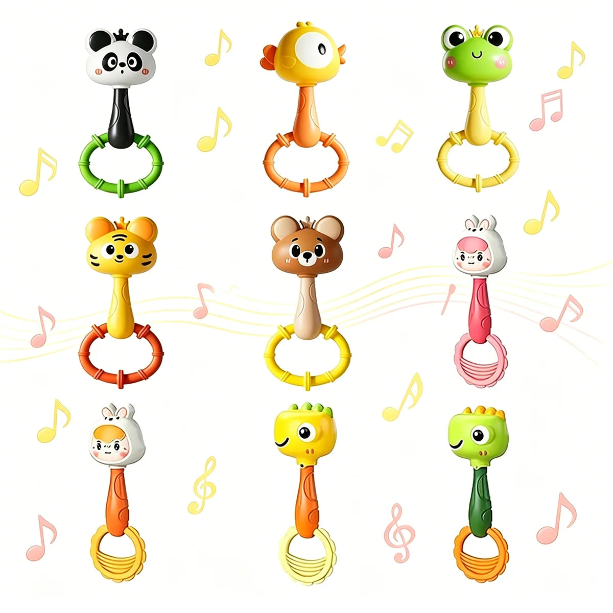 Cartoon Animal Rattle Handbell for Baby Sensory Development
