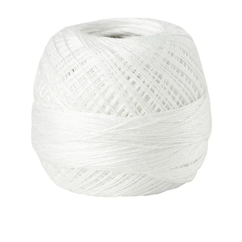 White crochet thread wound into a ball for tatting and embroidery