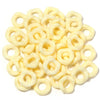 A pile of yellow acrylic spacer beads shaped like small rings for jewelry making