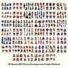 A collection of 283 transparent people stickers organized in sheets for scrapbooking and decor