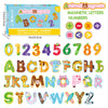 A colorful magnetic letters and numbers set featuring fruits, vegetables, and alphabet letters for educational toys.