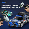 A black remote control car with an HD camera is shown alongside a separate controller, demonstrating 2.4G support for multipl