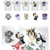 A set of black and white graphic DTF transfer film sheets featuring various animal and skull designs for custom printing.