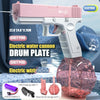Pink electric water cannon toy gun with a drum plate and lithium battery storage