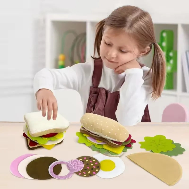 28-Piece Felt Burger & Sandwich Play Food Set for Kids